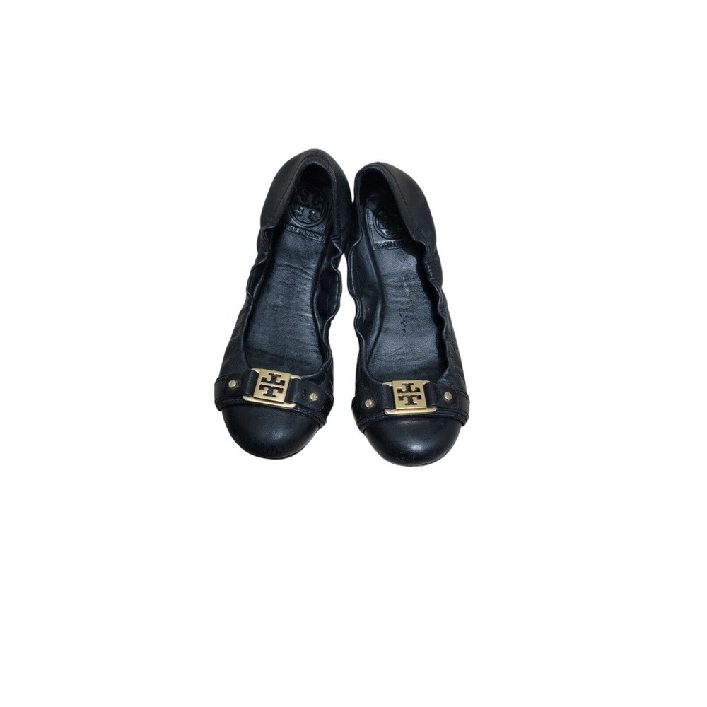 Tory Burch Royal Ambrose Black Leather Slip On Ballet Flats Shoes Size 6